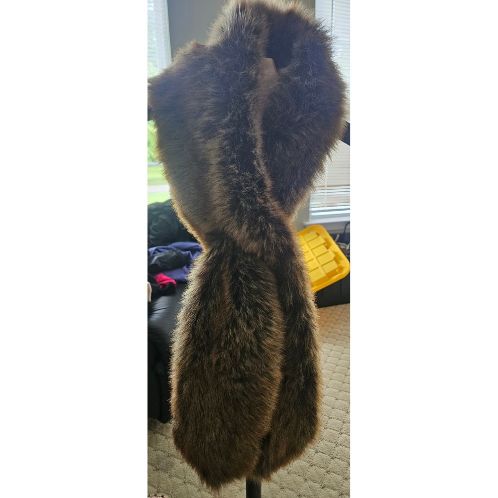 Restoration Hardware Faux Fur Scarf Brown Tan Winter Wrap Plush CA55697